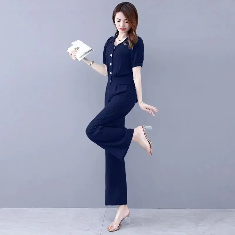 

Women's Sweat Suit Wide Leg Pants Crop Top Two Piece Sets 2025 Summer New Fashion Korean Style Women Outifits Plus Size Clothing