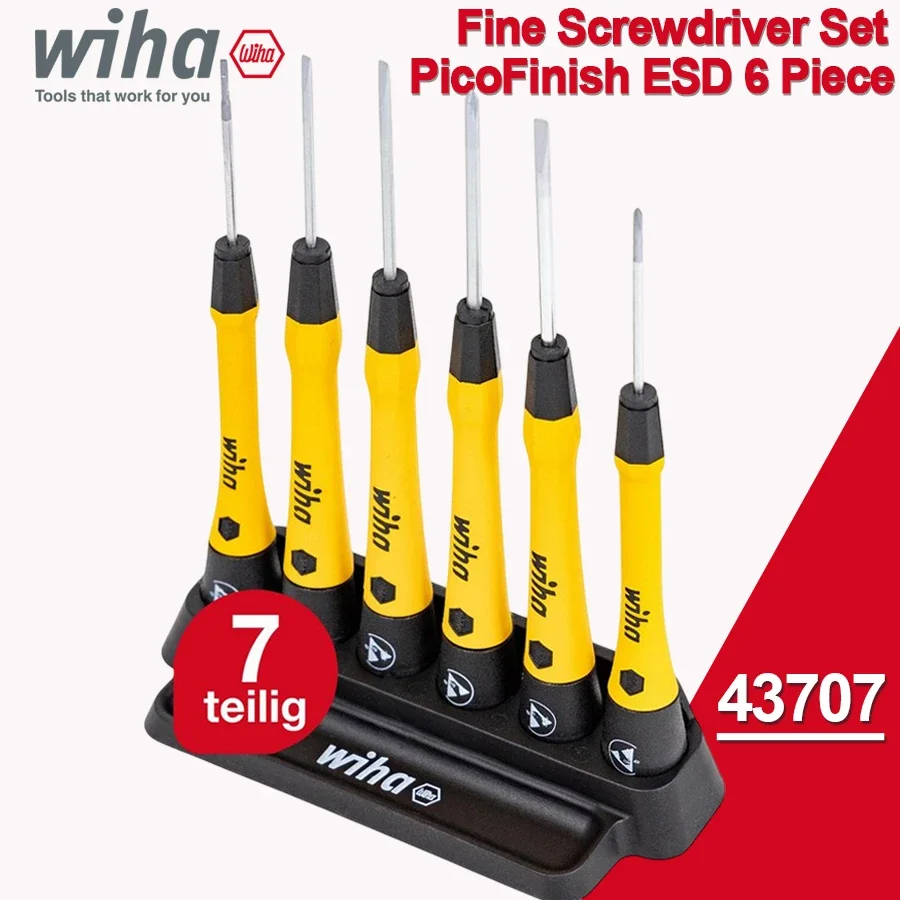 Wiha 43707 Precision Screwdriver Set for Phillips and Slotted Screws 7 Pieces- Repair Tools Ergonomic Grip and Swivel End Cap