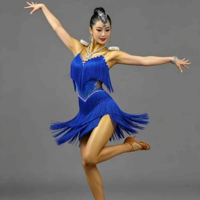 Advanced Latin Dance Competition Costume Professional Dance Tassel Dress Flower Dress Exam Women's Watch Performance Dress