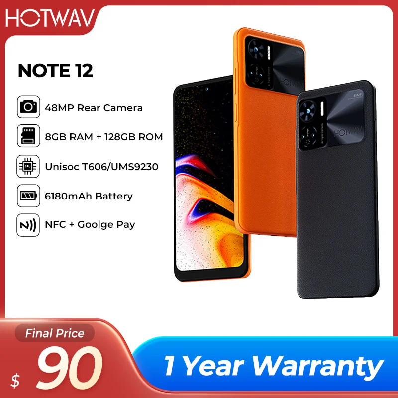 

HOTWAV Note 12 Note12 6,8 дюйма Android 13 90 Гц 20 Вт быстрая зарядка 8 ГБ + 128 ГБ 48 МП задняя камера NFC 6180 мАч