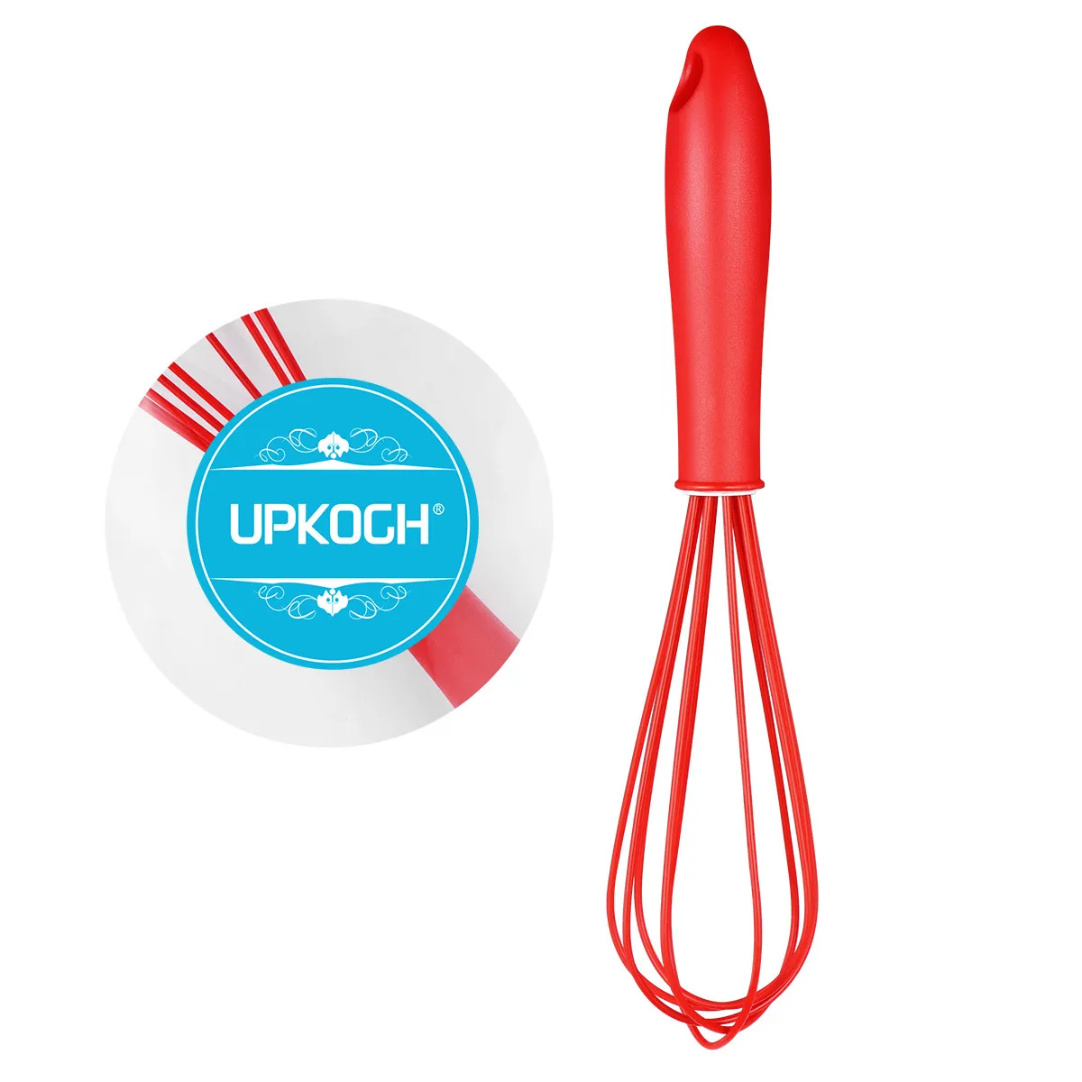 Non Slip Silicone Hand Egg Whisk 10 Inches Food Grade Lightweight Kitchen Utensil for Beating Stirring Mixing Cream Red