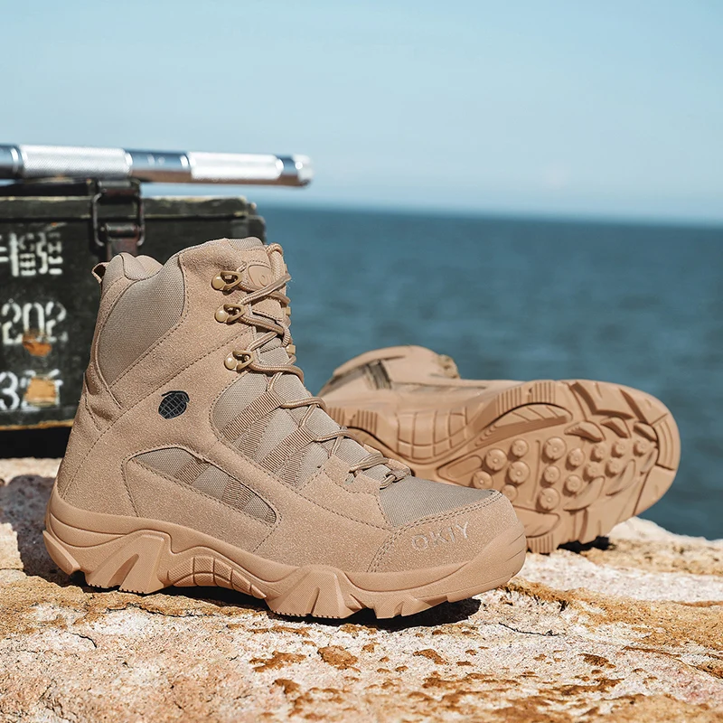 

Hiking Men Shoes Mid-top Outdoor Comfortable Anti-slip Combat Boots Men Shoes Thick-soled Sporty Keep Warm Casual Men Shoes