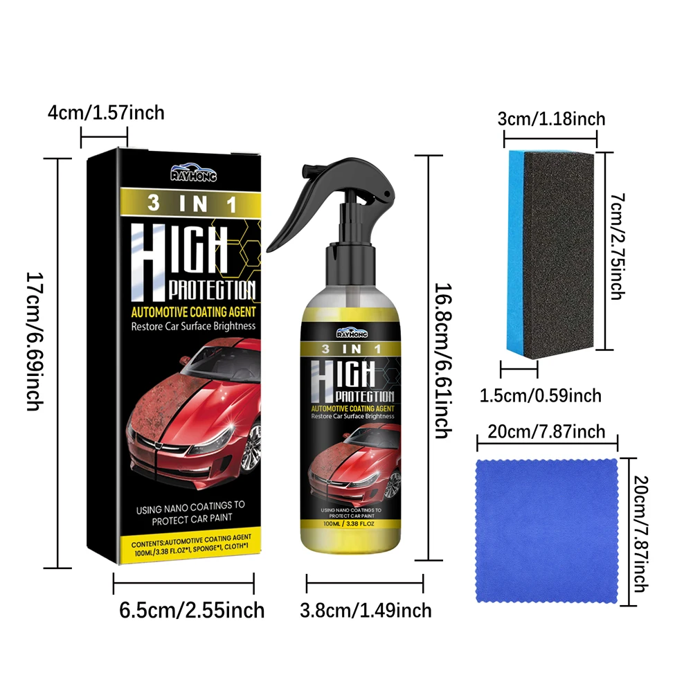 3 In 1 Car Ceramic Coating Spray 100ml Auto Nano Ceramic Coating Car Paint Scratch Repair Remover Polishing Paint Coating Agent