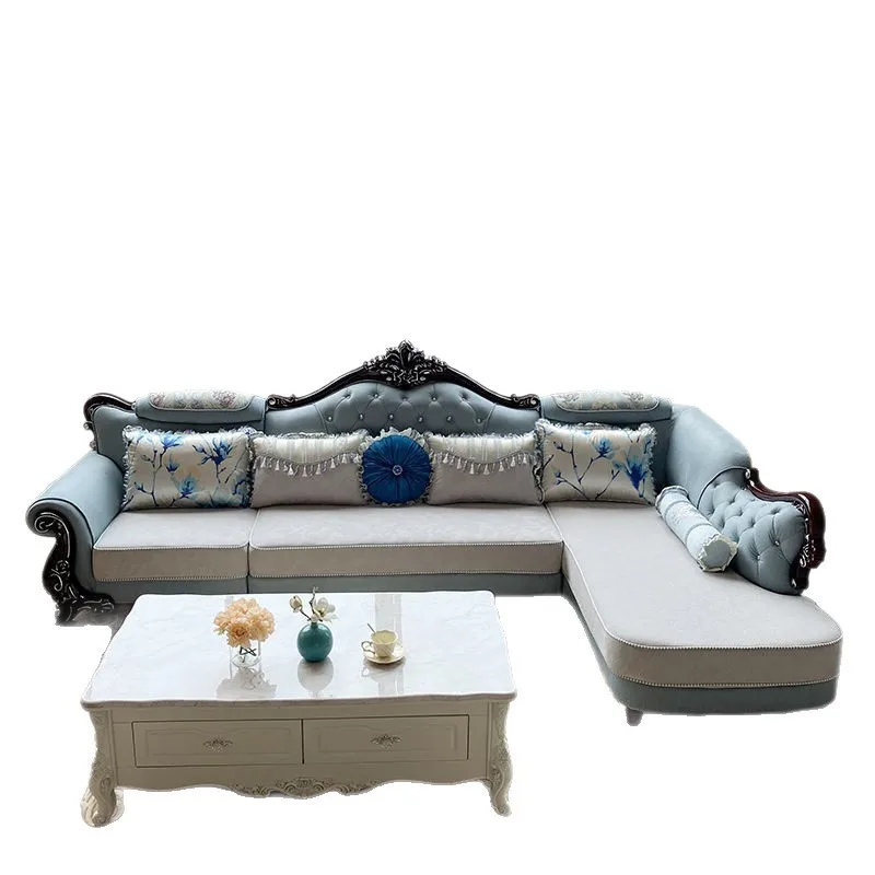 أريكة قماش أوروبية قابلة للإزالة والغسل محظية من الخشب الصلب نحت تكنولوجيا الزهور أريكة من القماش #1