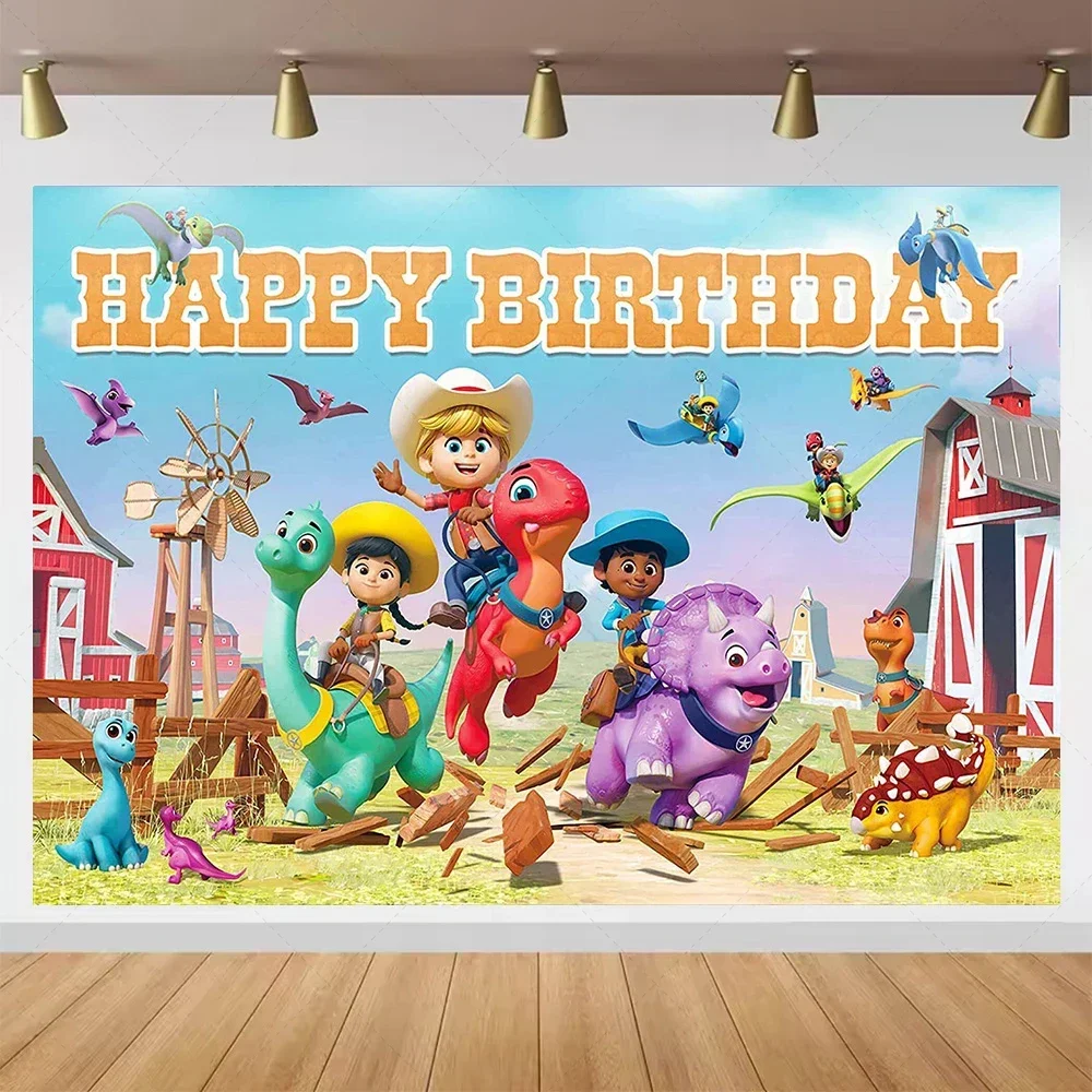 D-ino Ranch Birthday Party Backdrop Dino Cowboy Purple Triceratops Red Buddy Ranch Hand Western Custom Boys Kids Banner Decor