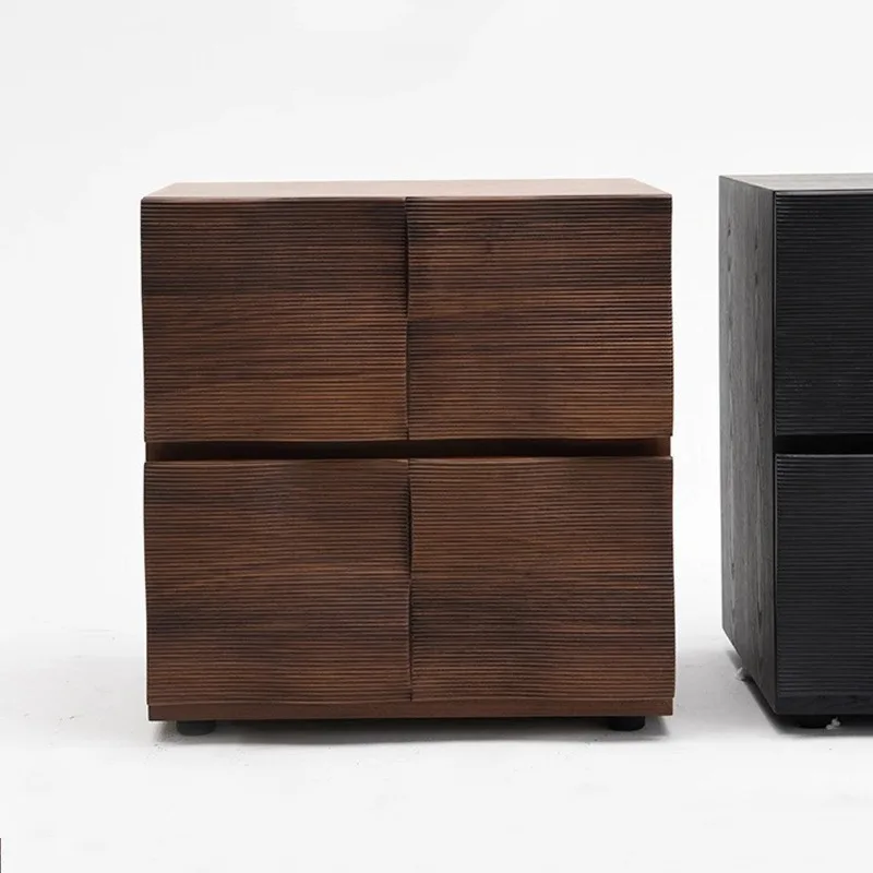 Medieval Style Creative Design Artistic Sense Black Walnut Bedside Table Water Ripple Bedroom Locker Creative Combination Cabine