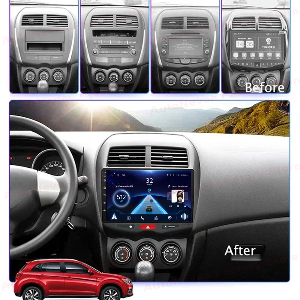 Carplay Android Auto For MITSUBISHI ASX 1 2010 - 2016 Bluetooth Car Radio Multimedia Video 4G Wifi USB Touch Navigation Display