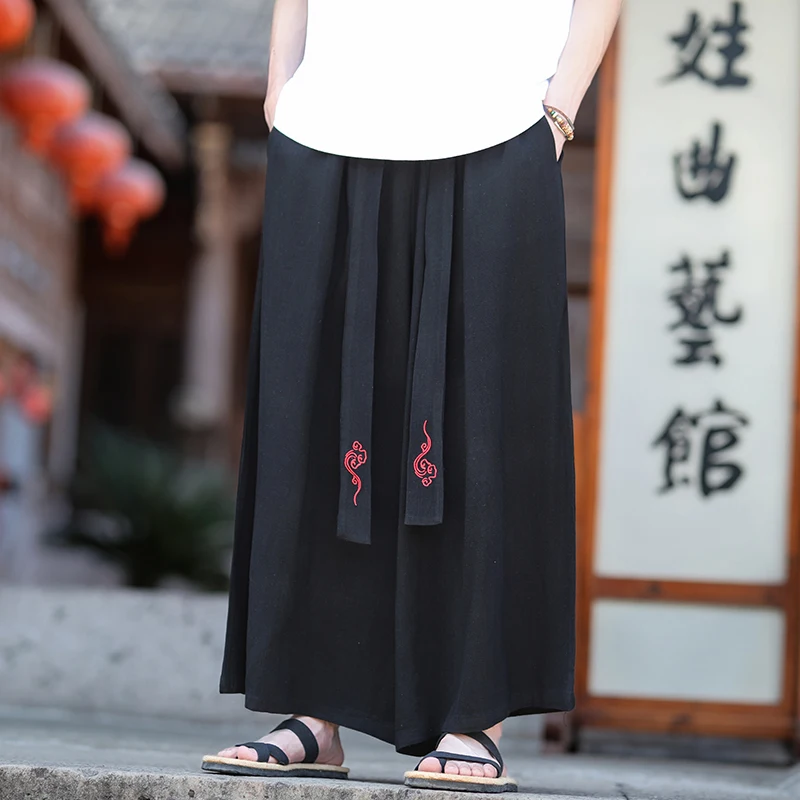 2025 Japanese Kimono Men Wide Leg Pants Men Retro Loose Trousers Man Yukata Style Pants Big Crotch Nepal Robe Trousers