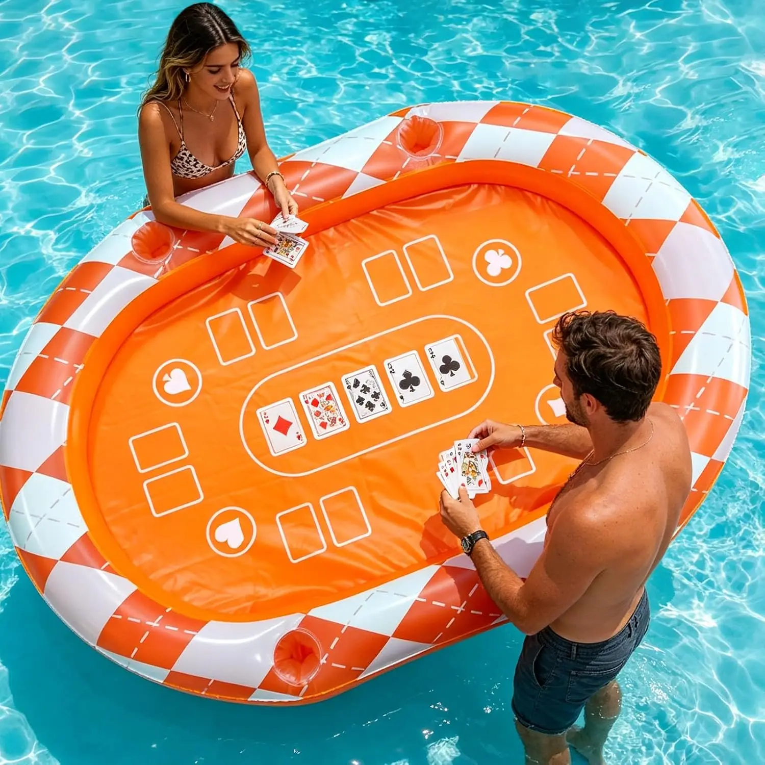 Oversized 53×38in Inflatable Floating Card Table with Waterproof Poker, Fast Inflate Portable Water Toy, Ideal Pool Party Gift