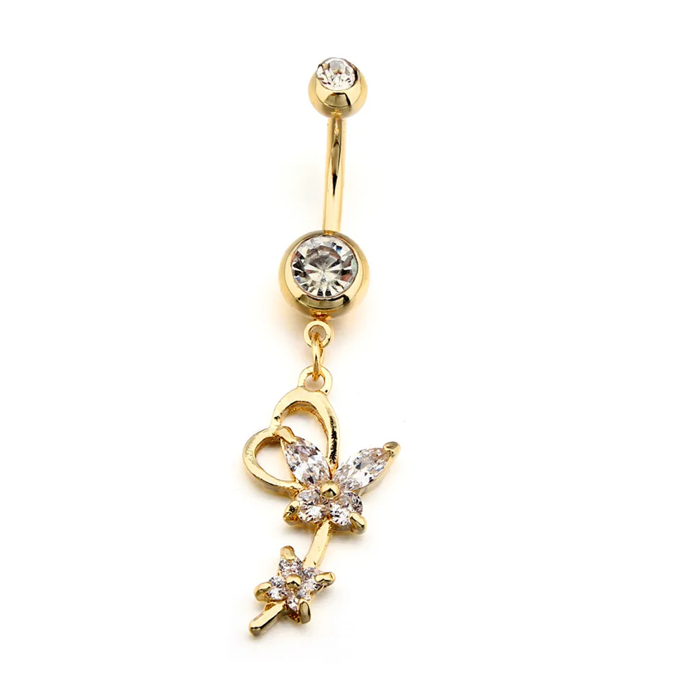 Zirconia Pendant Belly Button Ring Stainless Steel Alloy Body Piercing Jewelry
