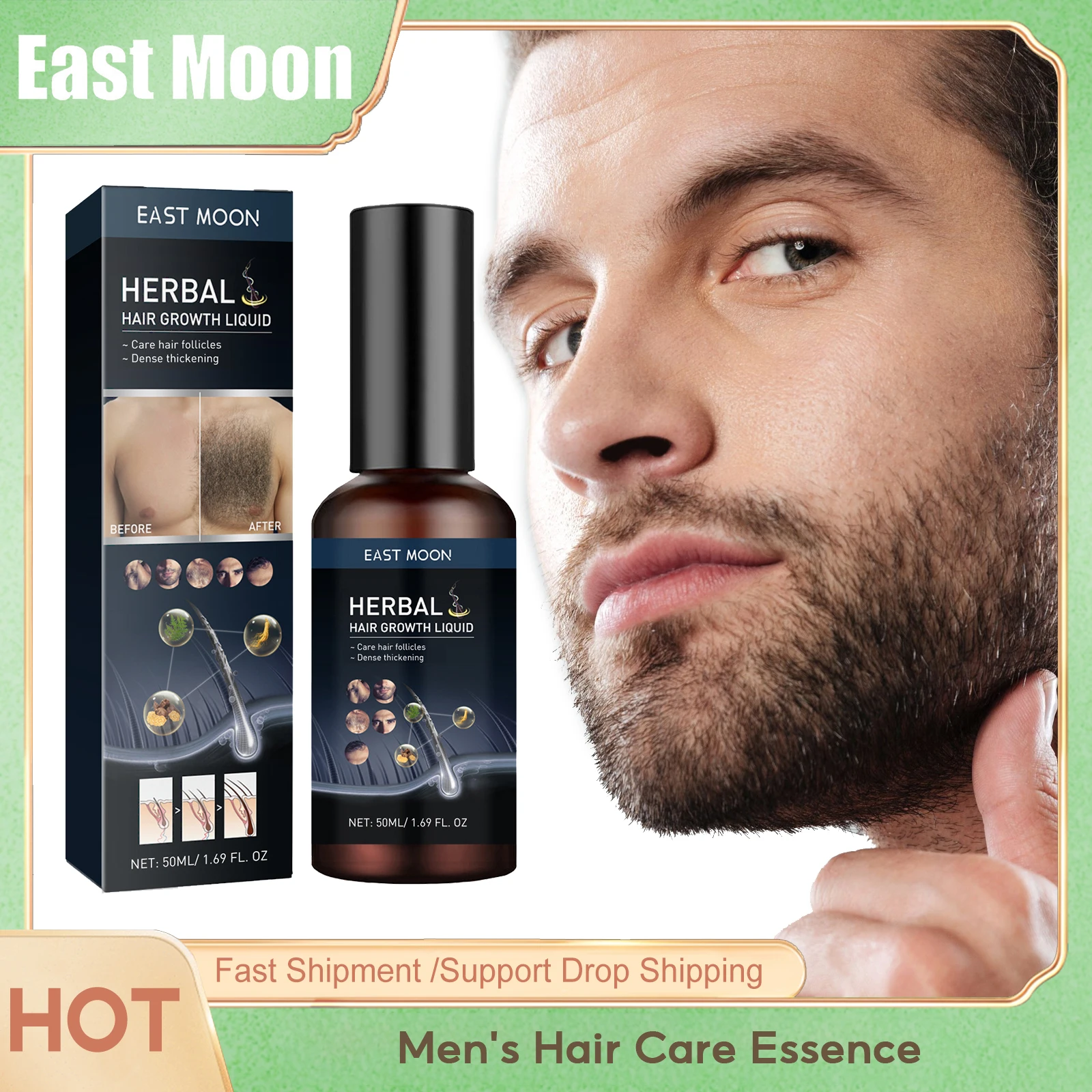 

Hair Growth Serum Chest Body Hair Mustache Regrowth Longer Thicker Hair Thinning Treatment Moisture Nourish Beard Growth Spray