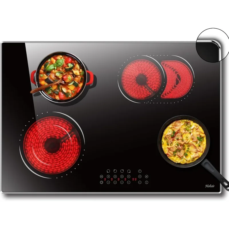 Hobsir hob 30 Inch Electric Cooktop,4 Burner Radiant Electric Stove Top, 6800W Built-in 30 Electric Ceramic Stove Dual Oval Zone