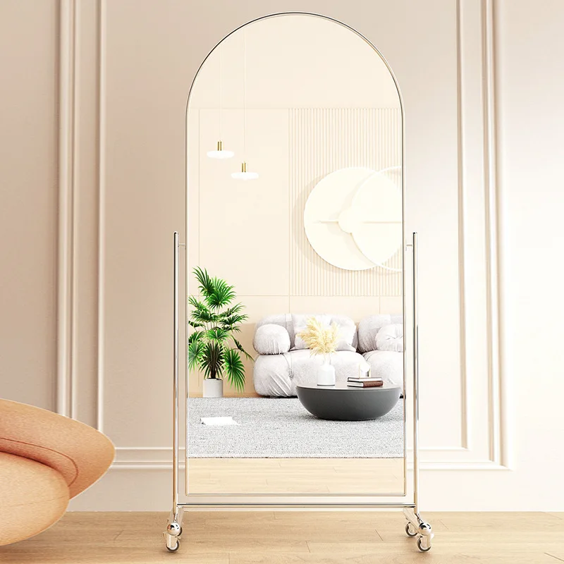 Moving mirror Stainless steel household bedroom full-length mirror Clothing store Adjustable mirror Floor-to-ceiling vertical fi