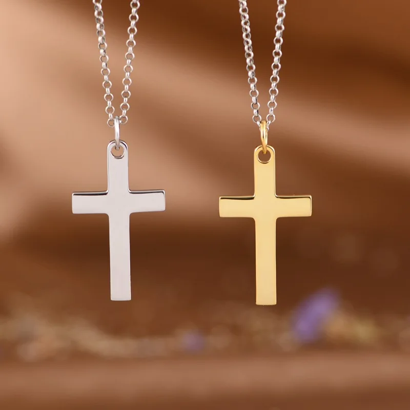 S925 Sterling Silver Fashion Simple Design Glossy Cross Pendant Men Women Real Silver Gold Plated Fine Cross Chian Pendants