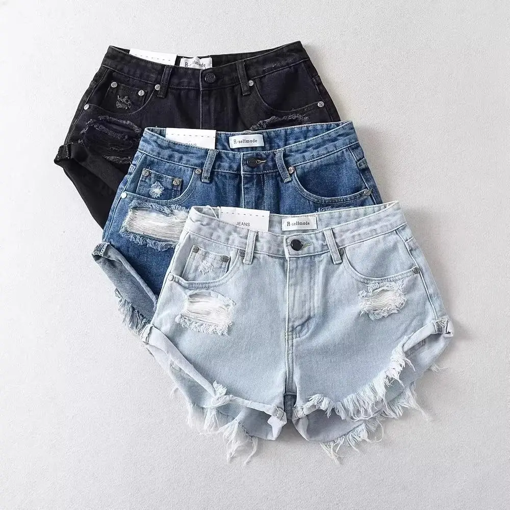 

Autumn New Ripped Denim Shorts Street Rough Edge Design High Waist Loose Casual Jeans Hot Pants Booty Shorts