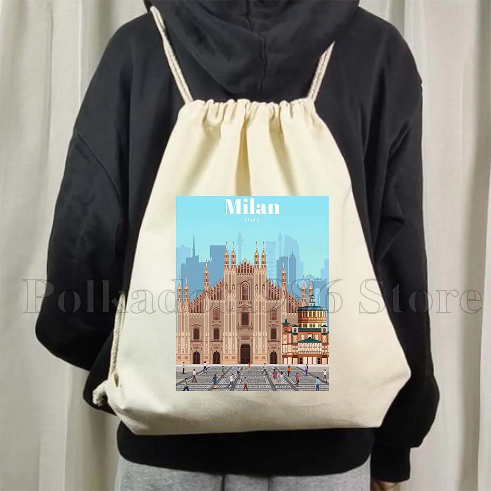 Lake Como Kyiv Milan Rio De Janeiro San Diego Santorini Greece Sydney Tokyo Reykjavik Drawstring Bag Soccer Backpack Sackpack