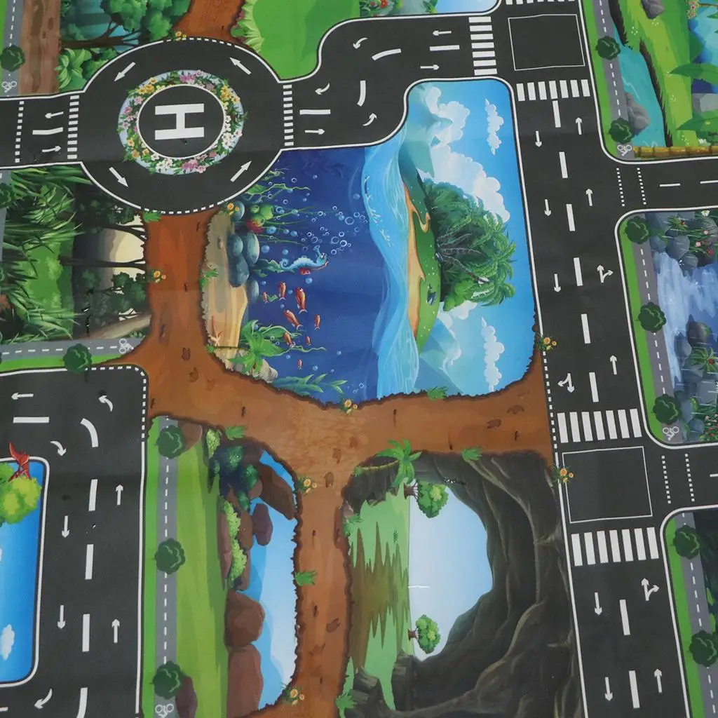 Toy Car Mat Plastic Road Traffic Play Mat Dinosaur World City Carpet for Toddlers Nursery and Travel