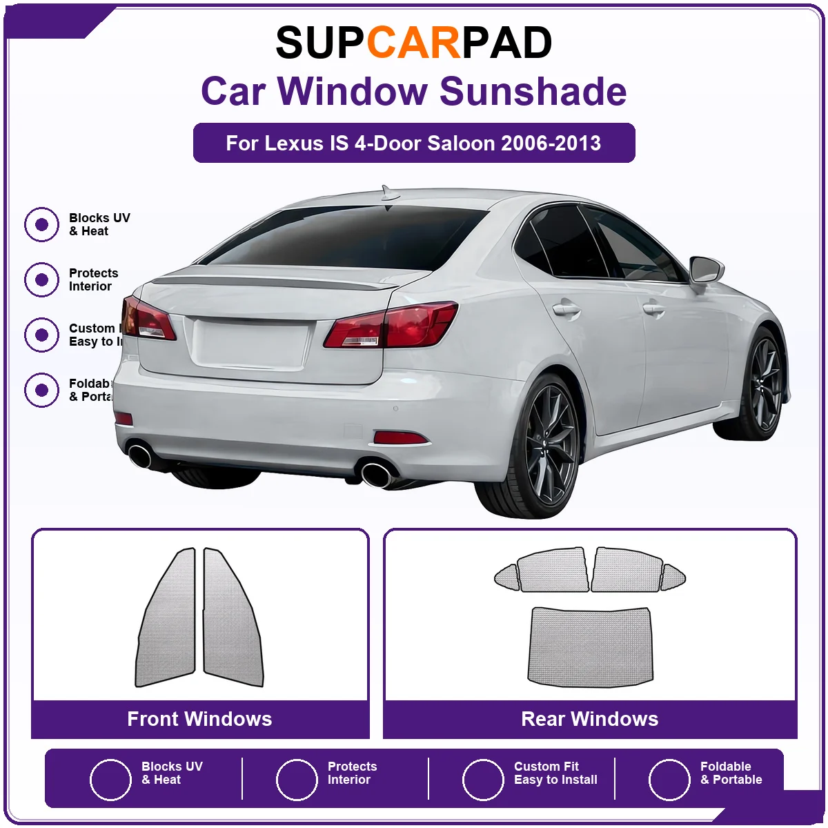 For Lexus IS 4-Door Saloon 2006-2013 Pre‑Cut Auto Window Sunshade Anti‑UV Car Sun Visor Protector