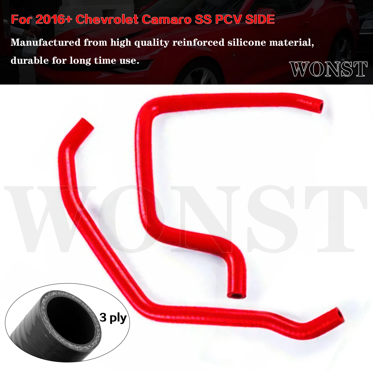 

2Pcs Red For 2016 2017 2018 Chevrolet Camaro SS 6.2L LT1 PCV Side Silicone Oil Hoses Kit