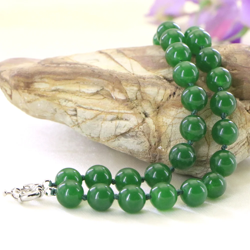 High Quality Fashion Jewelry 10mm Natural Green Chalcedony Beads Necklace Accessory Parts Fashion Jewelry Making 18\