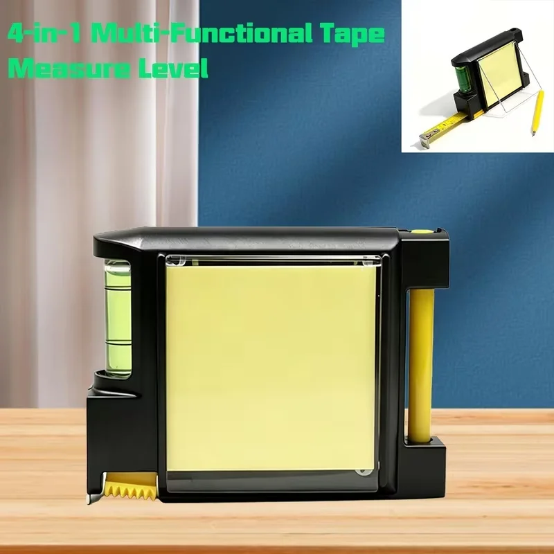 Portable 3M Measuring Tape 4 in 1 Multitool Level Sticky Note Pen for DIY Woodworking