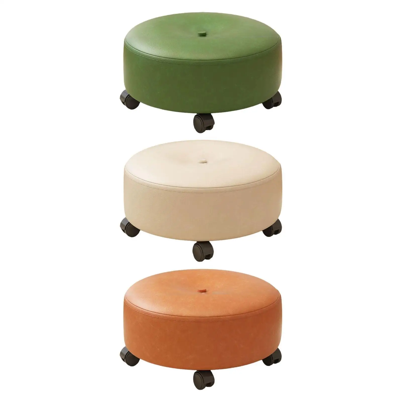 Low Rolling Stool with Wheels Sofa Footstool with Universal Swivel Caster Wheels for Bedside Living Room Home Entryway Garage