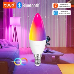 COOLO Tuya E14 Candle Lamps App Control Smart Bulb Bluetooth RGB+CW 220V LED Light Dimmable Smart Life Room Group Crystal Lamps