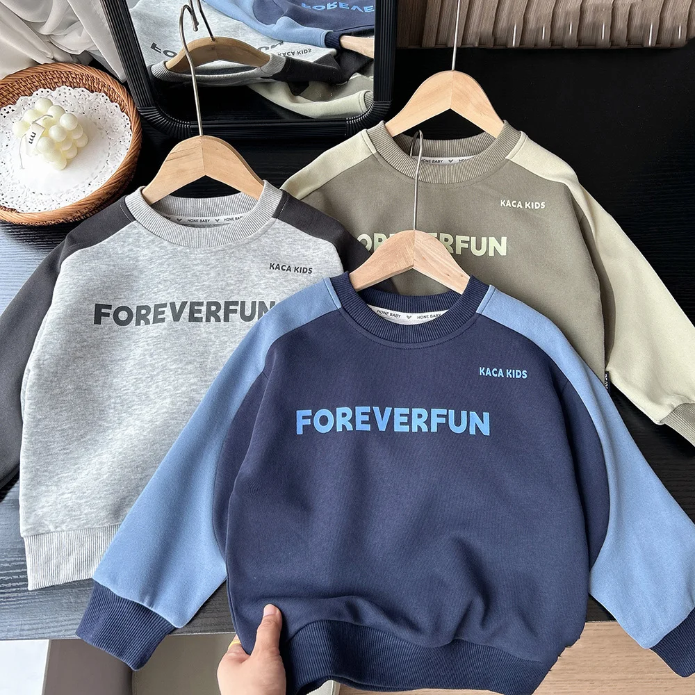 

Kids Baby Boys Autumn Sweatshirts Letter Printed Round Neck Toddler Boys Tops Splicing Color Long Sleeves 3-10Y Boys T-shirt