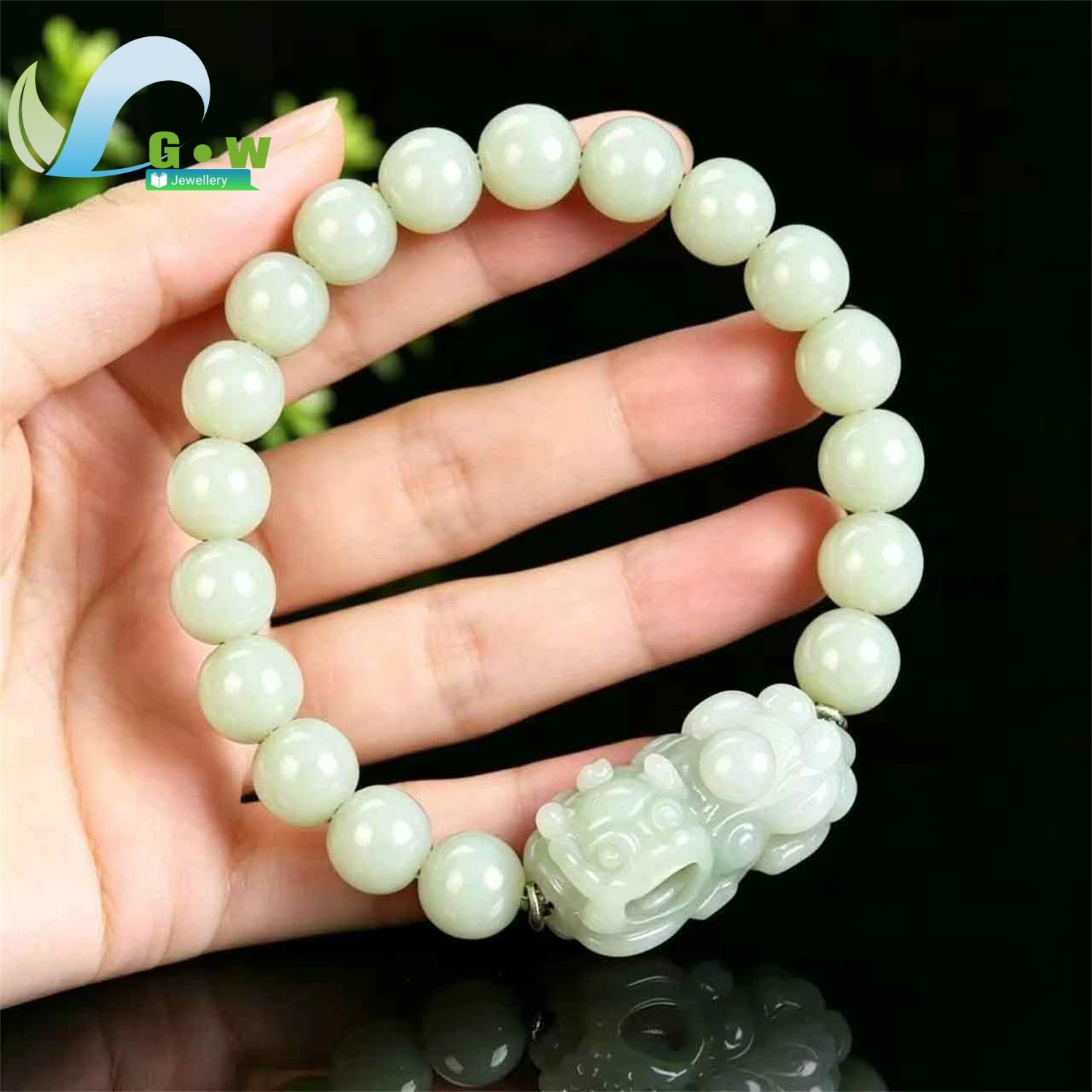 Natural Jadeite Overlord Pixiu Lucky Bracelet Fortune Beads Round Couple Unisex Handmade Exquisite Ethnic Style Jewelry Gift
