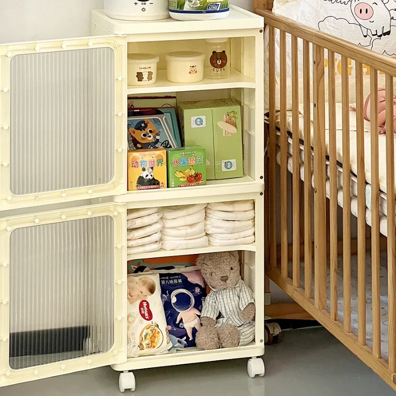 Creamy Air Child Shelving Removable Baby Supply Cabinet Multi-layer Large Capacity Folding Rack for Household Use