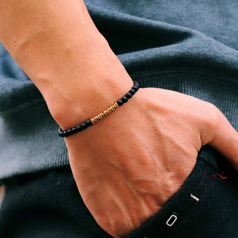 Nowa bransoletka 4mm męska antyczne złoto kolor hematyt bransoletka z kamienia naturalna drewniana bransoletka Homme medytacja zroszony Brazalete Pulsera