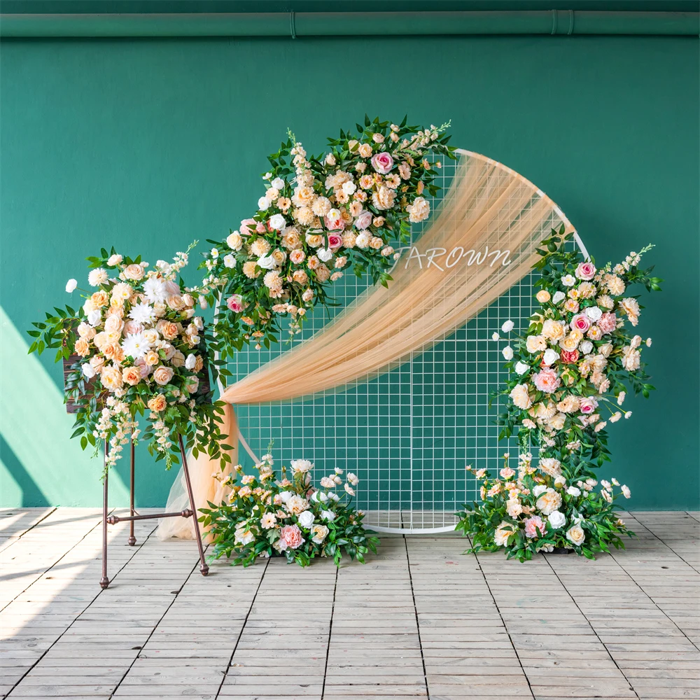 

Wedding Backdrop Sztuczne Kwiaty Decoration High Quality Fake Floral Arrangements Champagne Green Flower Runners L4.3x2ft