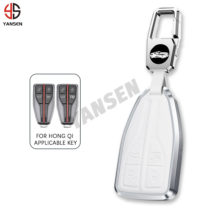 

Aluminum Alloy Leather Keychain Key Holder Case Cover Keyring Accessories For FAW Hongqi H5 2021 2022 2023 Hongqi H5