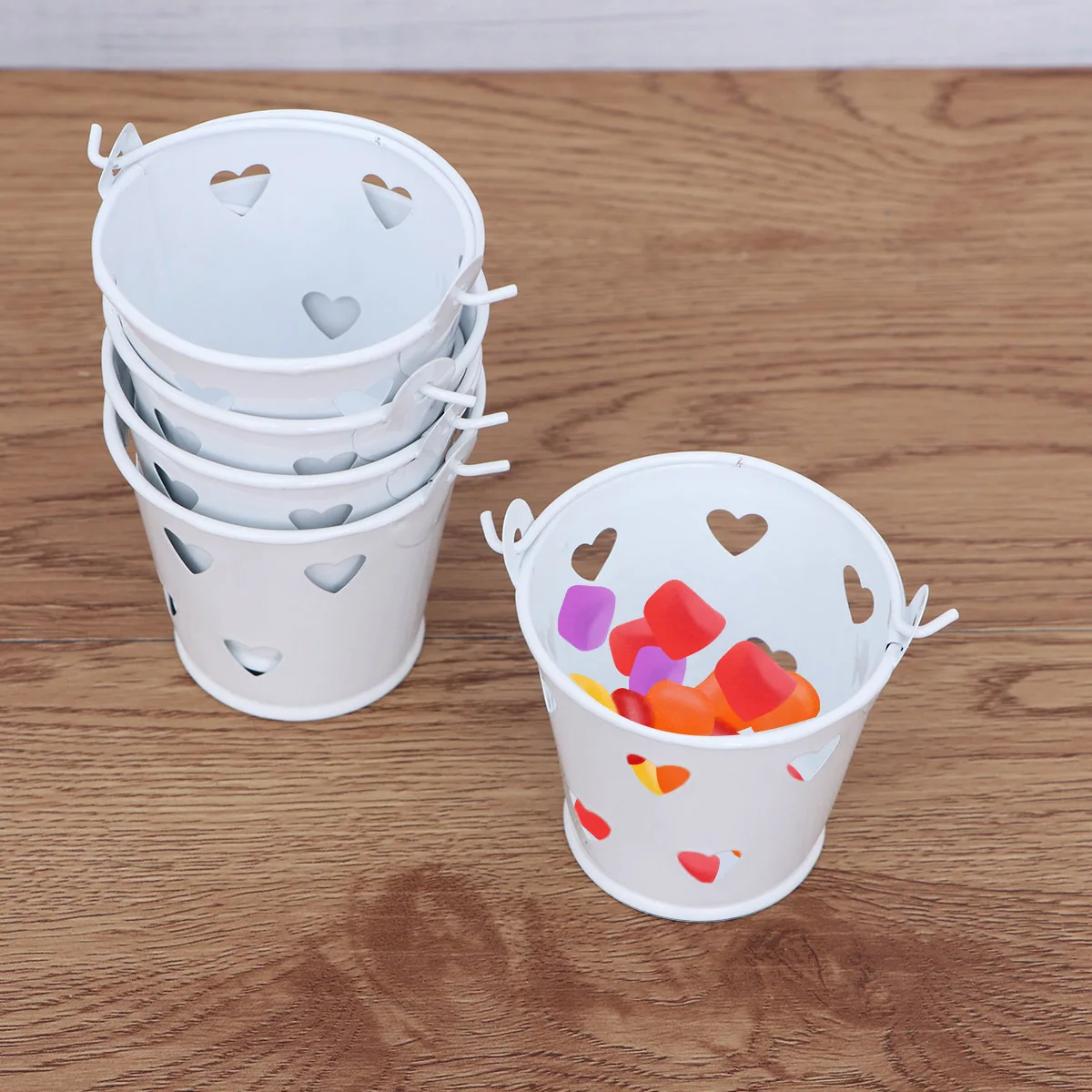 

5Pcs Metal Craft Candy Jar Hollow Barrel Candy Bucket Decoration Snack Holder Halloween Party Supplies Dessert Jar