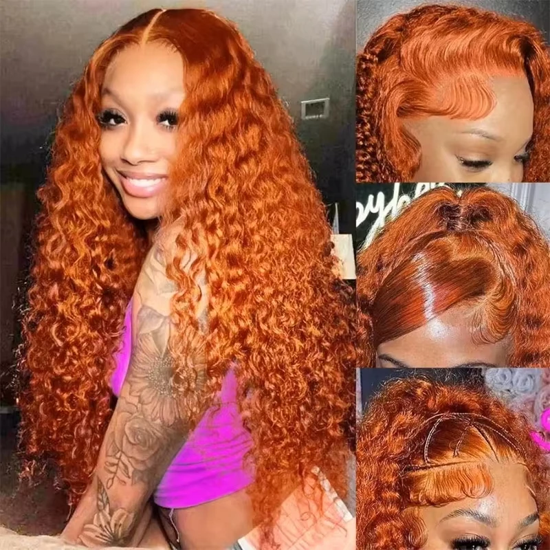 200% Density 13X4 350 Orange Ginger HD Lace Frontal Wigs Water Deep Wave 100% Remy Human Hair 13x4 Lace Front Wig 32inch Pre Plucke For Women