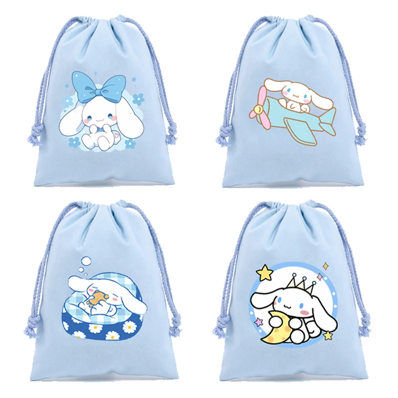 Sanrio Canvas Drawstring Bags Fashion Cinnamoroll Cartoon Pocket Cute Anime Family Children's Toy Cotton Party Gift Storage Bag