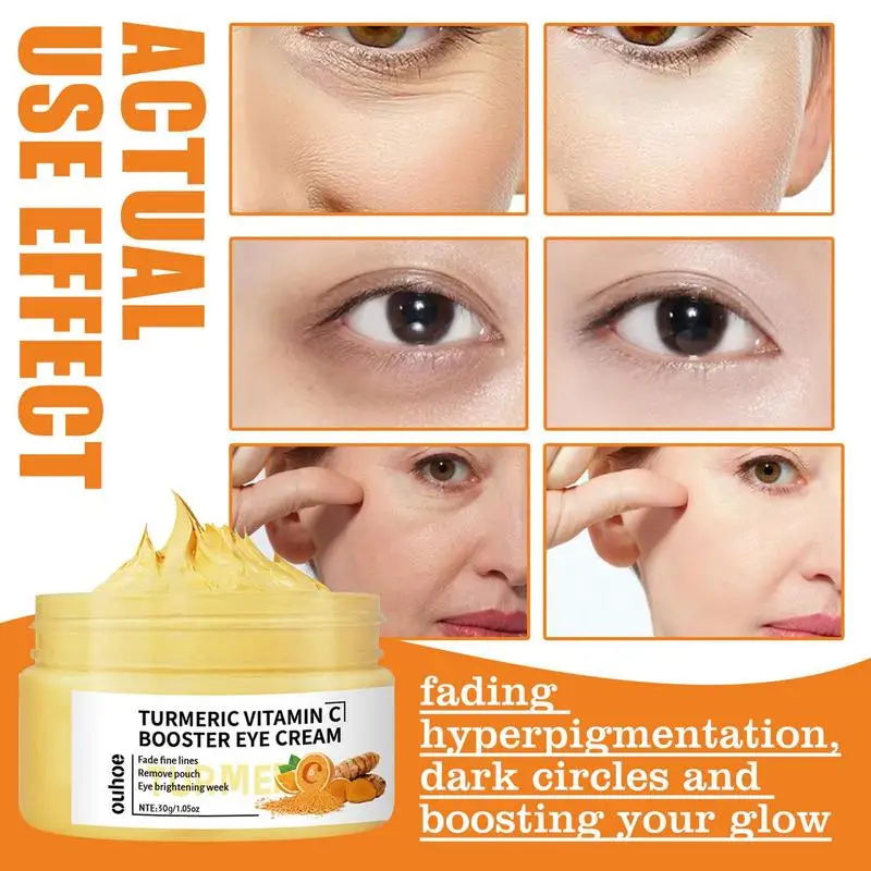 Cúrcuma vitamina c booster creme para os olhos clarear sacos de olho e círculos escuros melhorar linhas finas hidratante creme para os olhos