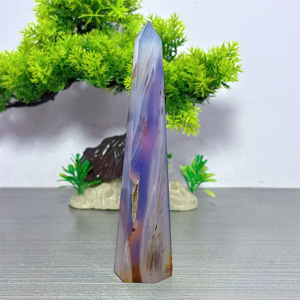 Violet Line Agate Tower Natural Crystal Lucky Quartz Stone Garden Reiki Gifts Healing Energy Love Home Decoritem Room Decor