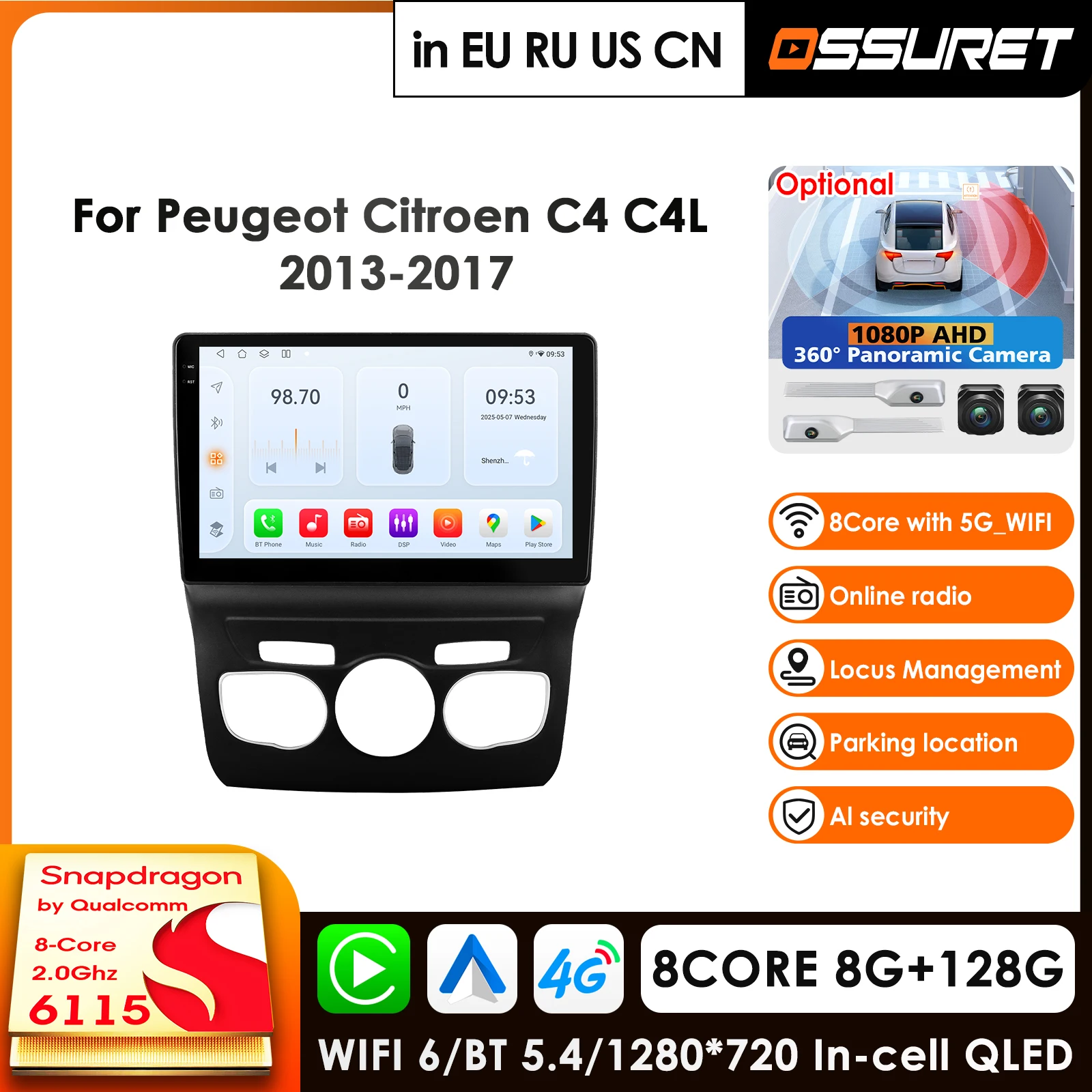 

Carplay Radio Android Screen For Citroen C4 C4L DS4 2012 - 2017 Multimedia Receiver Auto Wireless 5GWiFi GPS Head Unit Bluetooth