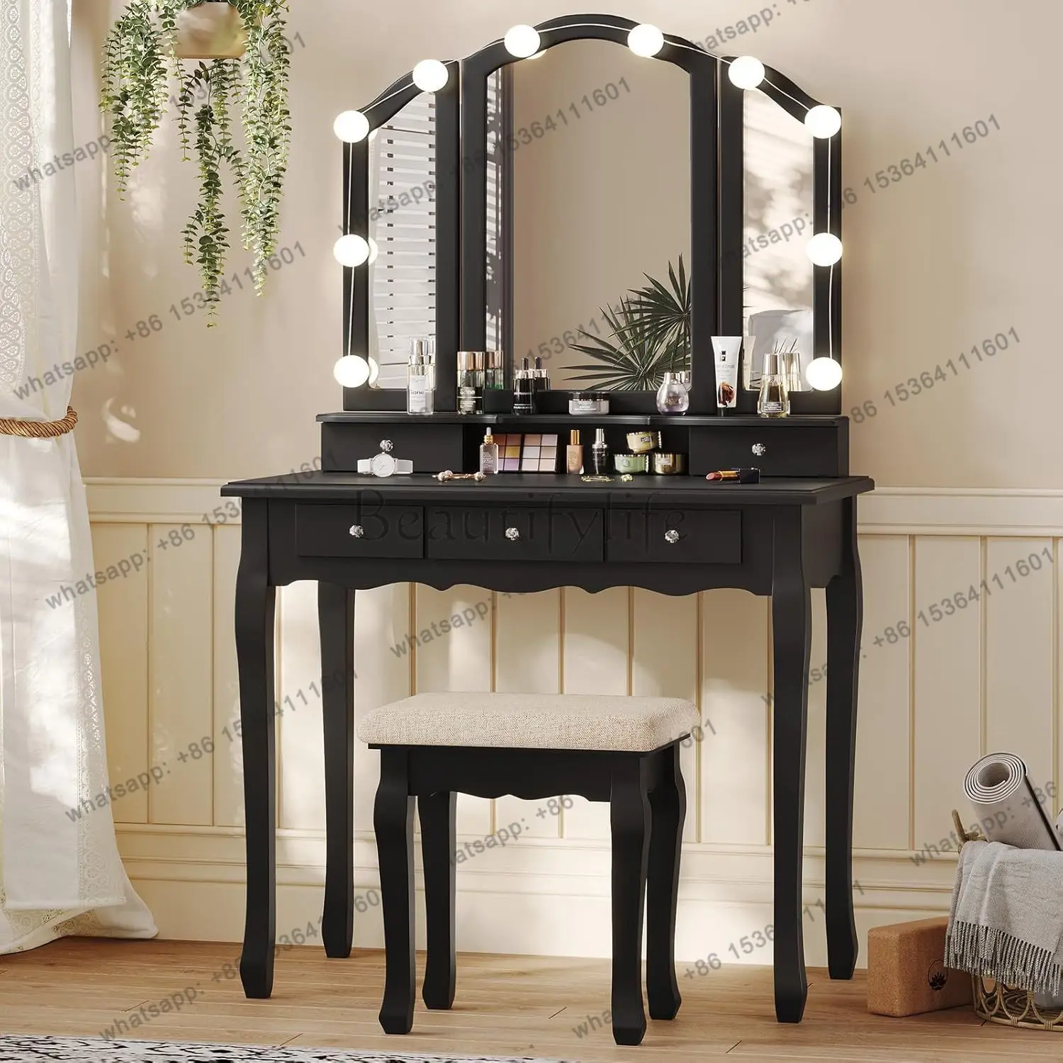 New Storage Space Vanity Desk Mirror Light Decorations White Dressers Vanity Desk Makeup Bedroom