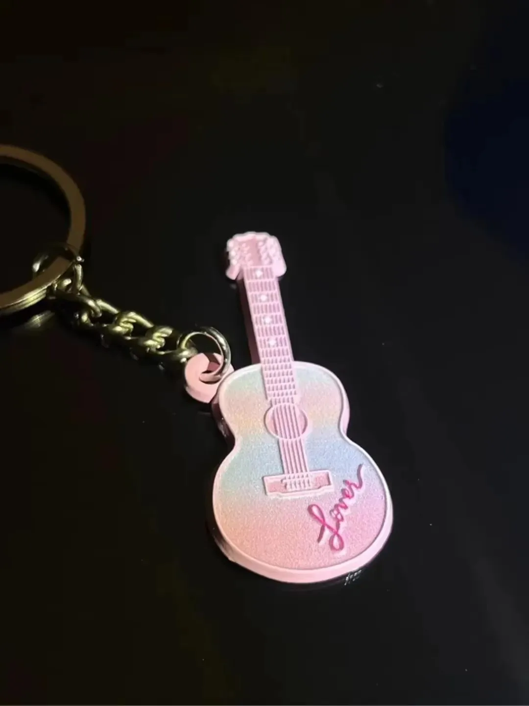 Cartoon Q-version Style Frosted Gradient Pink Guitar Keychain Accessories Backpacks Women Creative Instrument Keychain