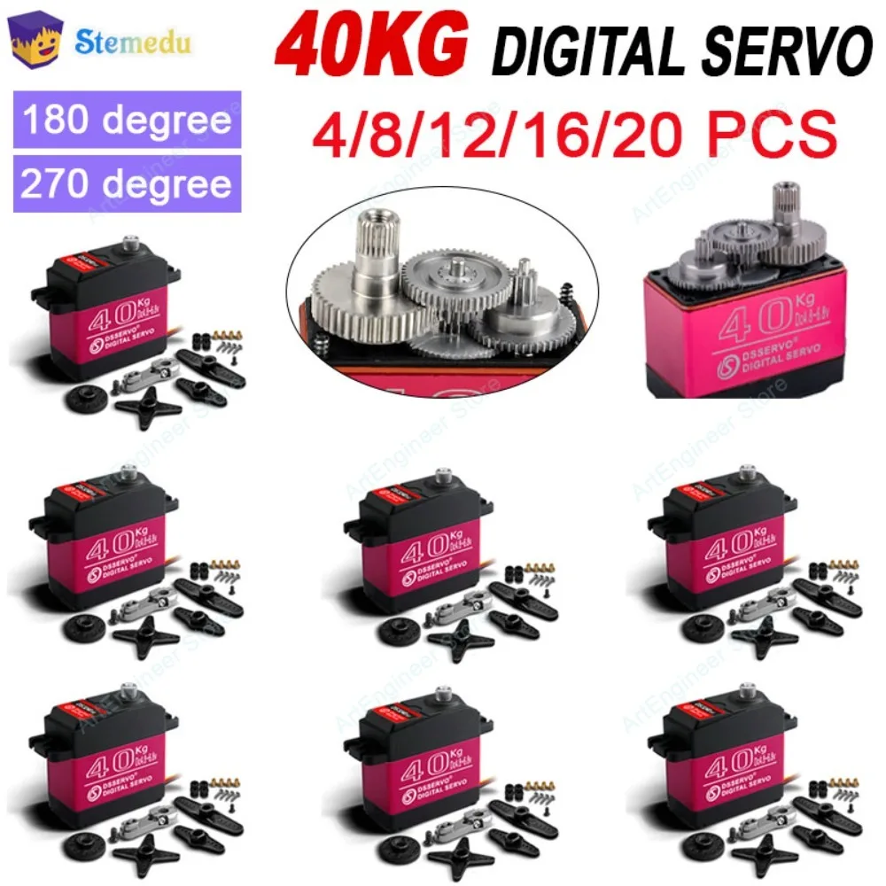 DS3240 40 kg digitales Servo mit hohem Drehmoment, Vollmetallgetriebe, wasserdicht, IP66, 25 Zähne, Servoarm für 1/8 1/10 RC-Car, 180/270 Grad optional