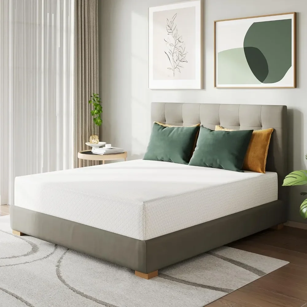 10 Inch Full Size Mattress in a Box, Cooling Green Tea Gel Memory Foam Mattress, Medium Firm for Pressure Relief