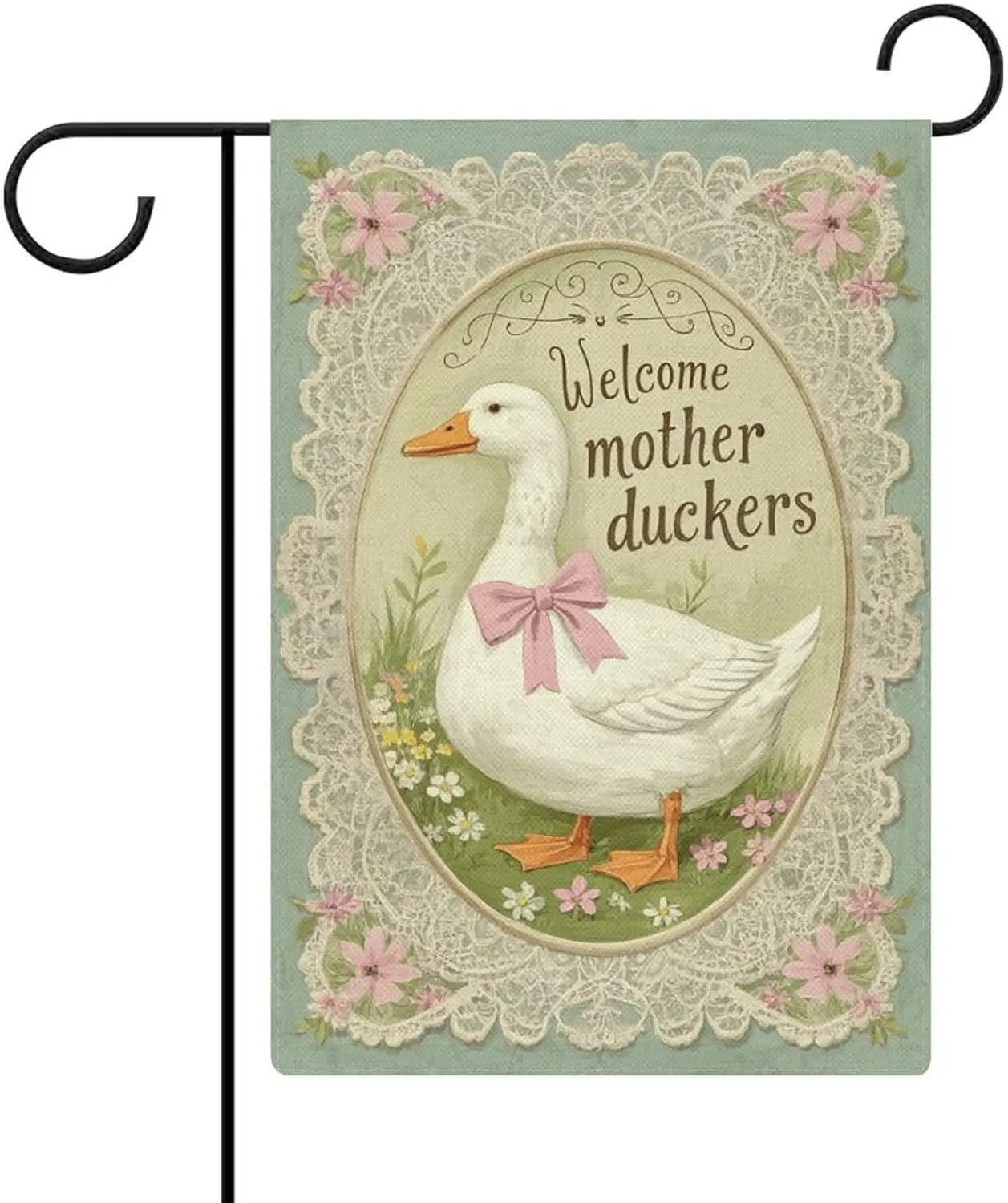 حديقة العلم u201cالقوس الوردي ترحيب الأم البط u201d مزدوجة الوجهين 12x18 في الخيش الموسمية ديكورات للباحة للخارجية Por JHH #1