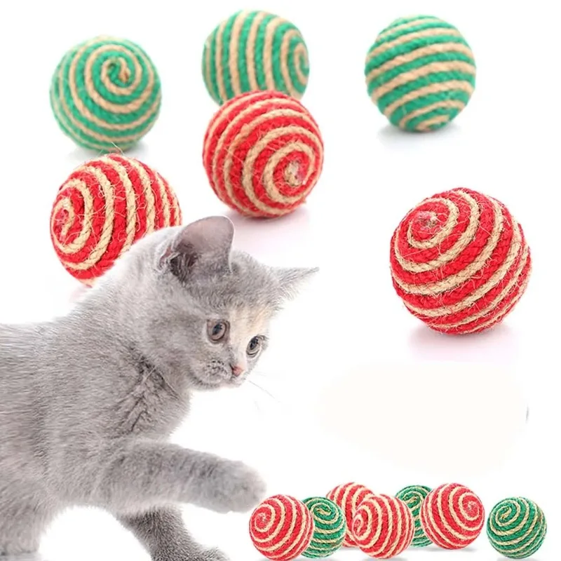 

10 PCS Cat Ball Toys Sisal Hemp Ball Cat Toys Interactive Wear resistant Training Predation Kitten Toys for Indoor Playing 4CM