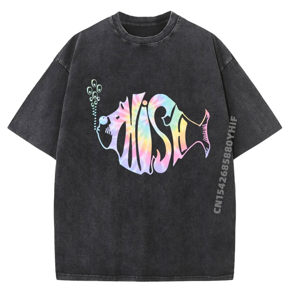 

Colorful Phish-Jam Tie-Dye For Fisherman Fish Plain T Shirts Wholesale Streetwear Mens Washed Shirt Graphic Clothes