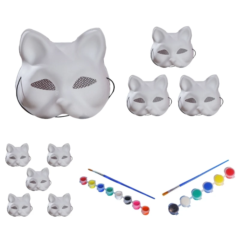 

Hand Paint Paper Mask with Acrylic Paint and Paint Brush for Kid Adult Halloween