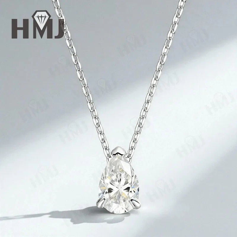 

Moissanite Necklace with 1/2/3/4CT D Color Pear Moissanite S925 Plated White Yellow Rose Gold Chain Women Engagement Daily Charm