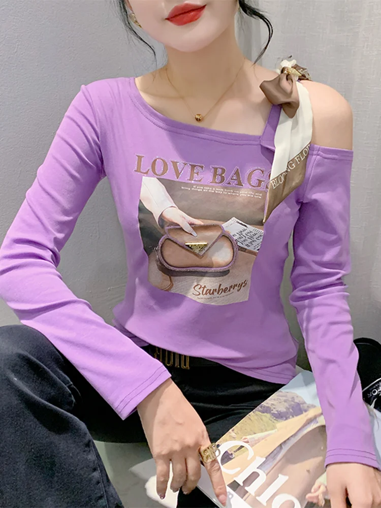 

Winsleter Streetwear Sweater Long Sleeve Tees Women V Neck Print Diamonds Slim Cotton Tops Autumn Spring T38056JM