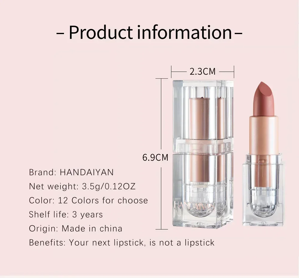 Heallor HANDAIYAN 12 Colors Matte Lipstick Beauty Lip Gloss LippenstiftTinted Balm 24 Hours Waterproof 1 Makeup